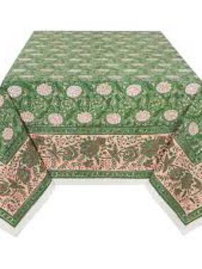 Green and Pink Floral Border Table Cover by